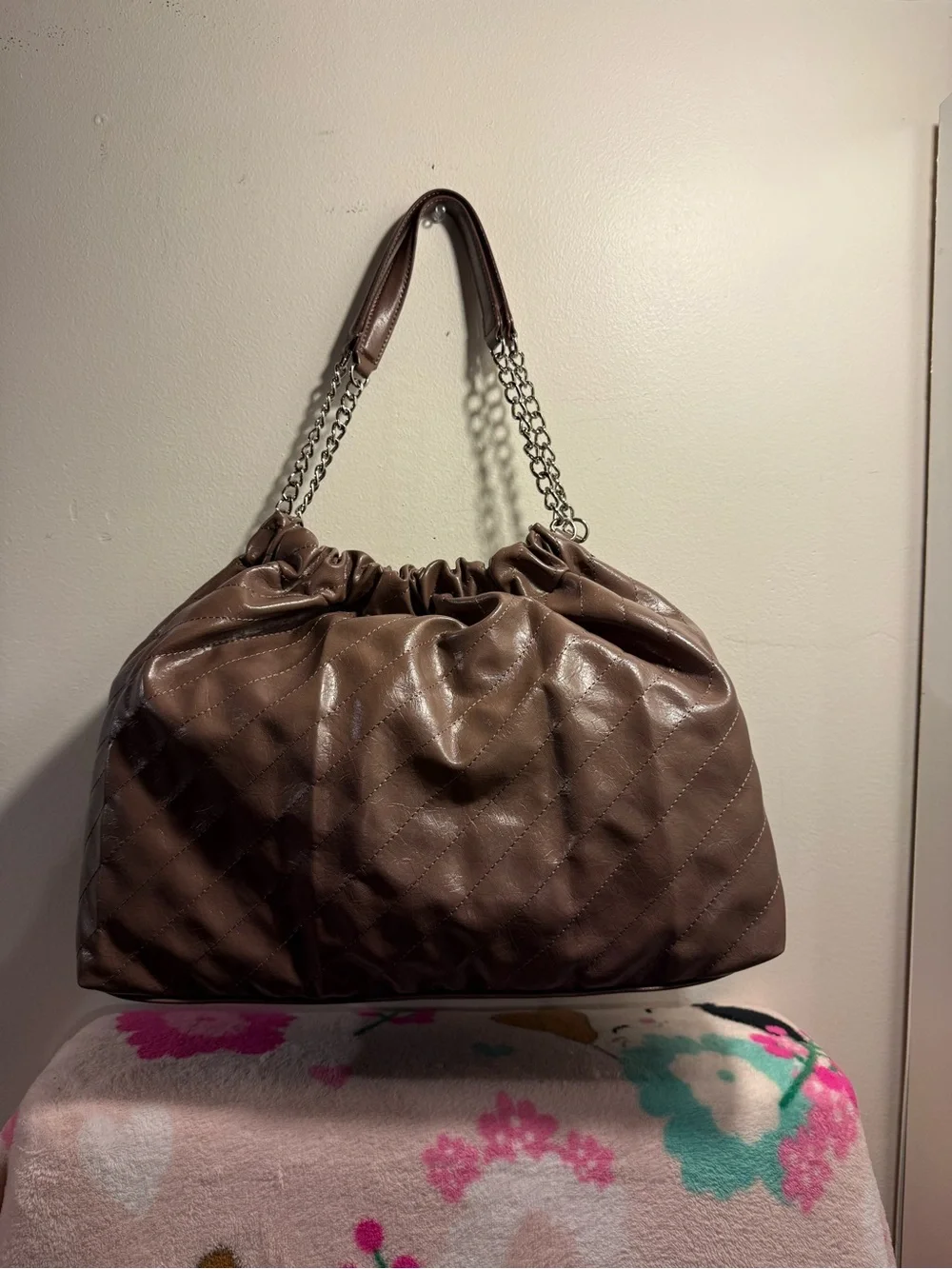 Juicy Couture Soft Spoken Tote bag color iced coffee with silver chain NWT